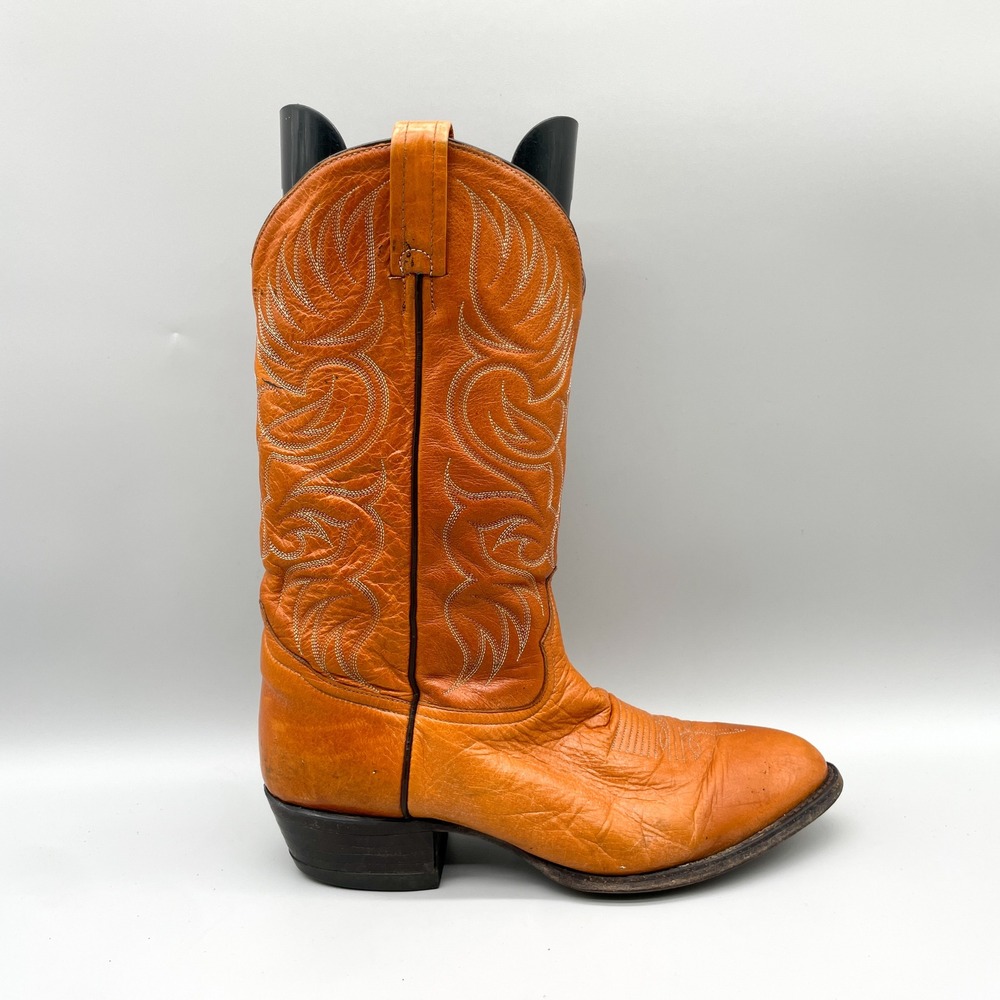 Tony Lama Mens 10.5 Orange Leather Western Cowboy Boots Rustic Rodeo Coastal